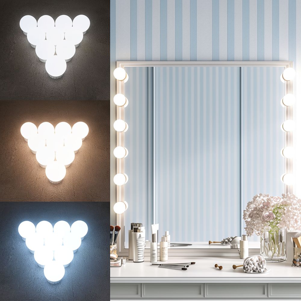 Dressing Table Vanity With Lighted Mirror - Dimmable LED Hollywood Vanity Lights Makeup