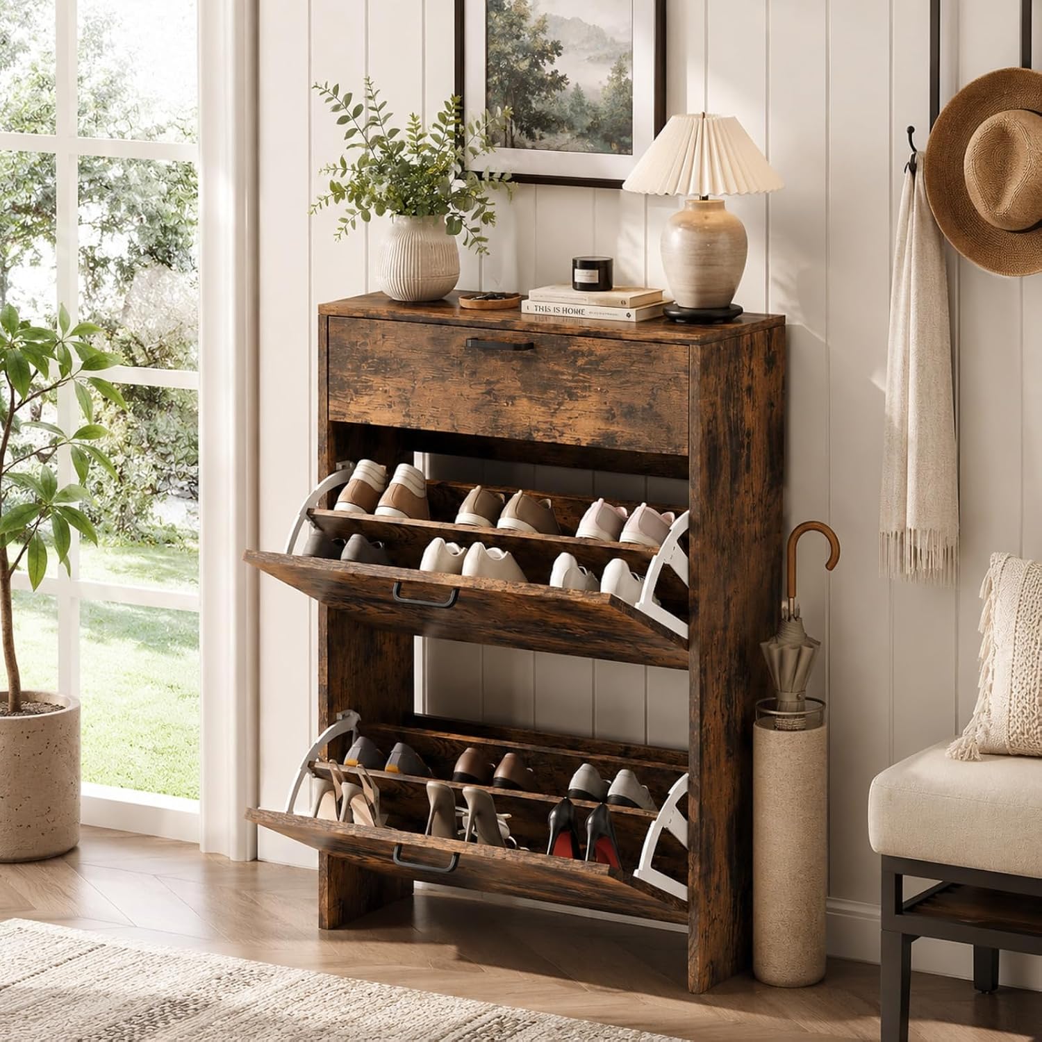 #Slim Shoe Cabinet with 2 Flip - Shoe Rack Cabinet Narrow Entryway review and price
