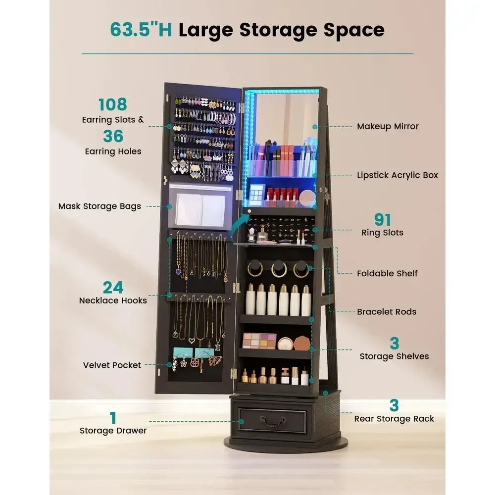 360° Swiveling Lockable Jewelr - Full Length Mirror Jewelry Armoire review and price