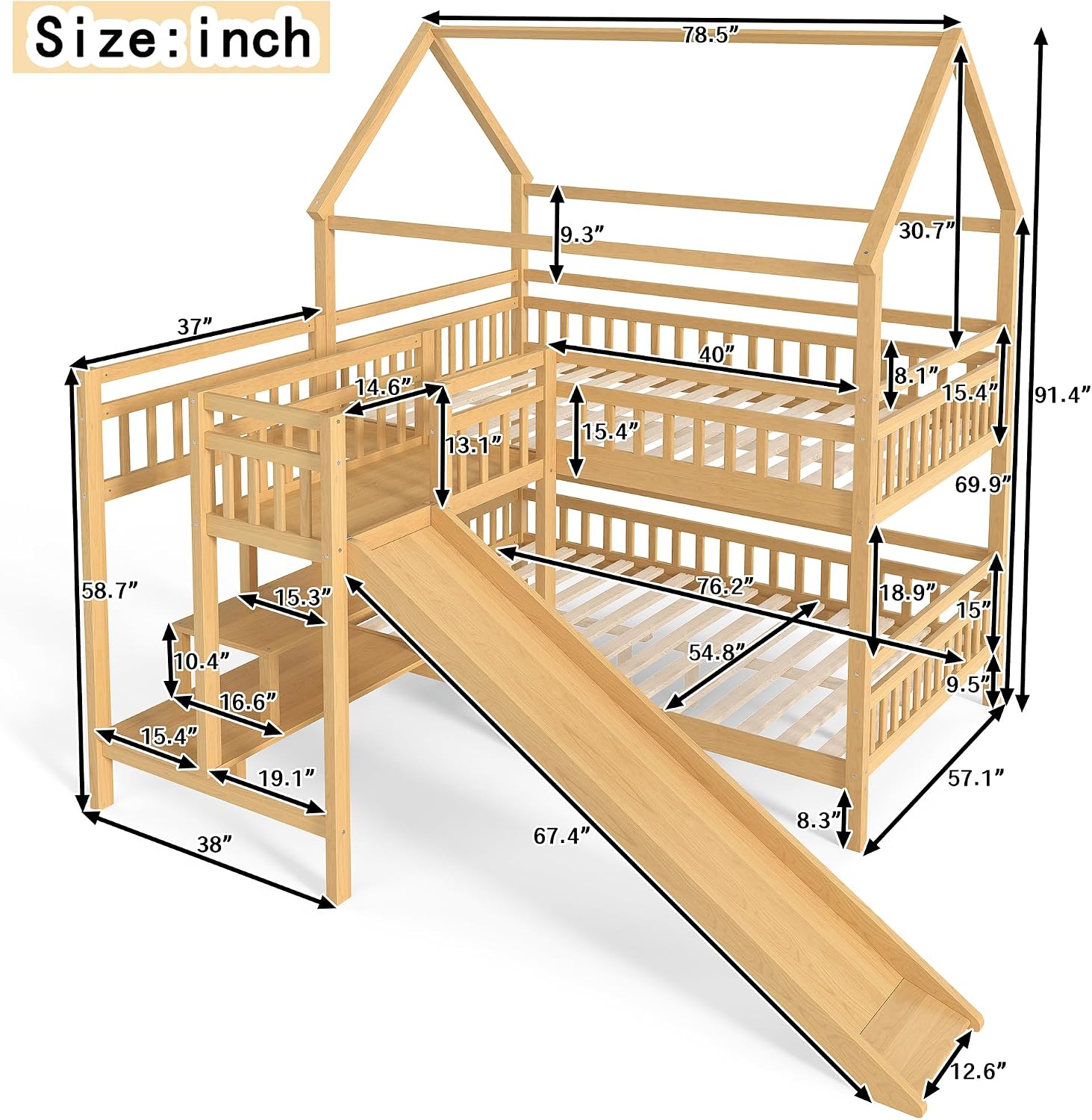 Full over Full Bunk Bed with P - Bunk Bed With Stairs And Slide review and price